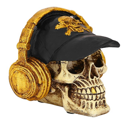 Handmade Skull Decor, Skull Sculpture, Skeleton Head Decor, Gothic Skull Statue, Halloween Skull Statue, Handmade Skull Headphones Statue
