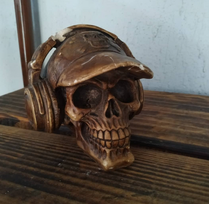 Handmade Skull Decor, Skull Sculpture, Skeleton Head Decor, Gothic Skull Statue, Halloween Skull Statue, Handmade Skull Headphones Statue