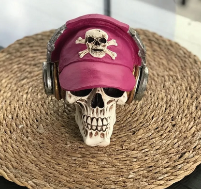Handmade Skull Decor, Skull Sculpture, Skeleton Head Decor, Gothic Skull Statue, Halloween Skull Statue, Handmade Skull Headphones Statue