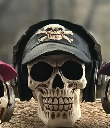 Handmade Skull Decor, Skull Sculpture, Skeleton Head Decor, Gothic Skull Statue, Halloween Skull Statue, Handmade Skull Headphones Statue
