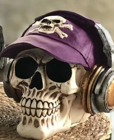 Handmade Skull Decor, Skull Sculpture, Skeleton Head Decor, Gothic Skull Statue, Halloween Skull Statue, Handmade Skull Headphones Statue