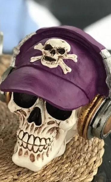 Handmade Skull Decor, Skull Sculpture, Skeleton Head Decor, Gothic Skull Statue, Halloween Skull Statue, Handmade Skull Headphones Statue