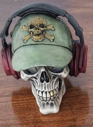 Handmade Skull Decor, Skull Sculpture, Skeleton Head Decor, Gothic Skull Statue, Halloween Skull Statue, Handmade Skull Headphones Statue