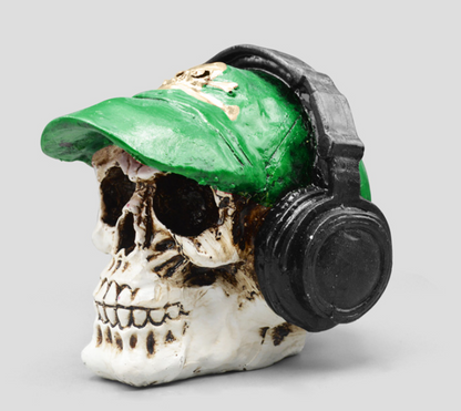 Handmade Skull Decor, Skull Sculpture, Skeleton Head Decor, Gothic Skull Statue, Halloween Skull Statue, Handmade Skull Headphones Statue