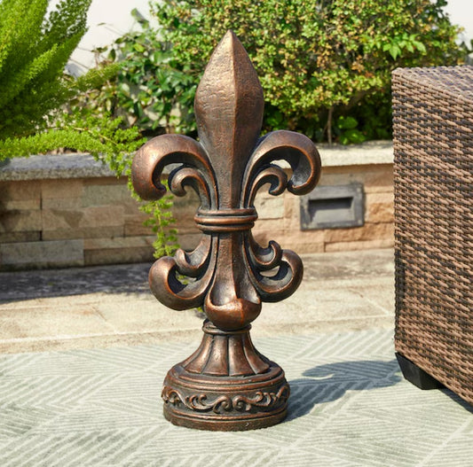 Handmade Garden Decor, Fleur De Lis Outdoor Statue, Classic Fleur De Lis Sculpture, Vintage Style Garden Sculpture, Artistic Outdoor Decor