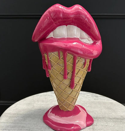 Handmade 3D Lips Statue, Modern Lips Ice Cream Sculpture, Colorful Pop Art Decor