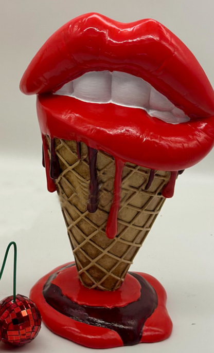Handmade 3D Lips Statue, Modern Lips Ice Cream Sculpture, Colorful Pop Art Decor