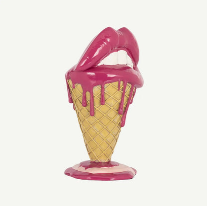Handmade 3D Lips Statue, Modern Lips Ice Cream Sculpture, Colorful Pop Art Decor