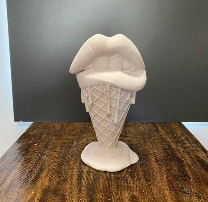 Handmade 3D Lips Statue, Modern Lips Ice Cream Sculpture, Colorful Pop Art Decor