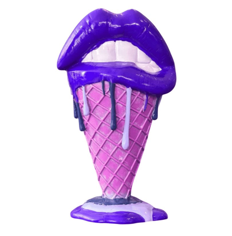 Handmade 3D Lips Statue, Modern Lips Ice Cream Sculpture, Colorful Pop Art Decor