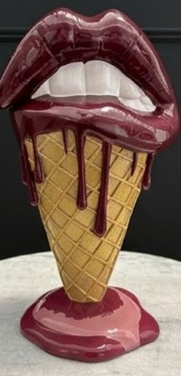 Handmade 3D Lips Statue, Modern Lips Ice Cream Sculpture, Colorful Pop Art Decor
