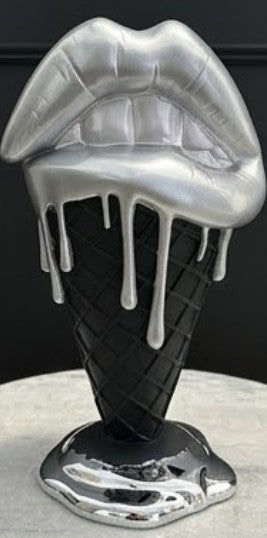 Handmade 3D Lips Statue, Modern Lips Ice Cream Sculpture, Colorful Pop Art Decor
