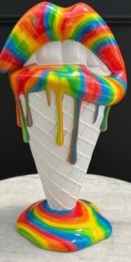 Handmade 3D Lips Statue, Modern Lips Ice Cream Sculpture, Colorful Pop Art Decor