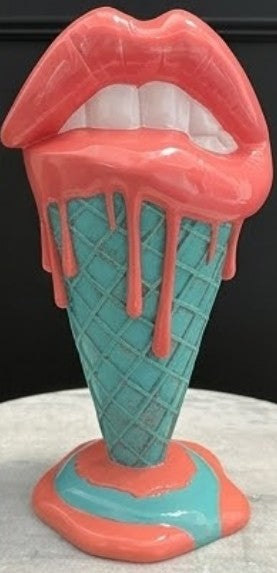 Handmade 3D Lips Statue, Modern Lips Ice Cream Sculpture, Colorful Pop Art Decor