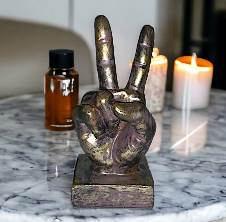 Handmade Peace Sign Decor, Victory Hand Sculpture, Modern Hand Art Figurine