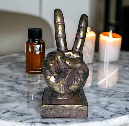 Handmade Peace Sign Decor, Victory Hand Sculpture, Modern Hand Art Figurine