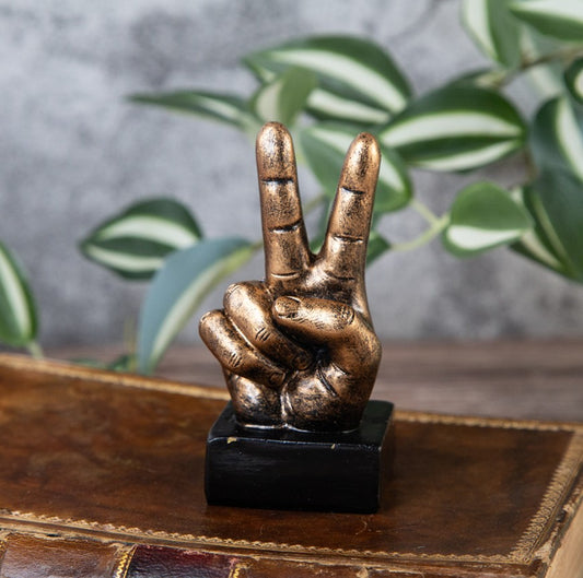 Handmade Peace Sign Decor, Victory Hand Sculpture, Modern Hand Art Figurine