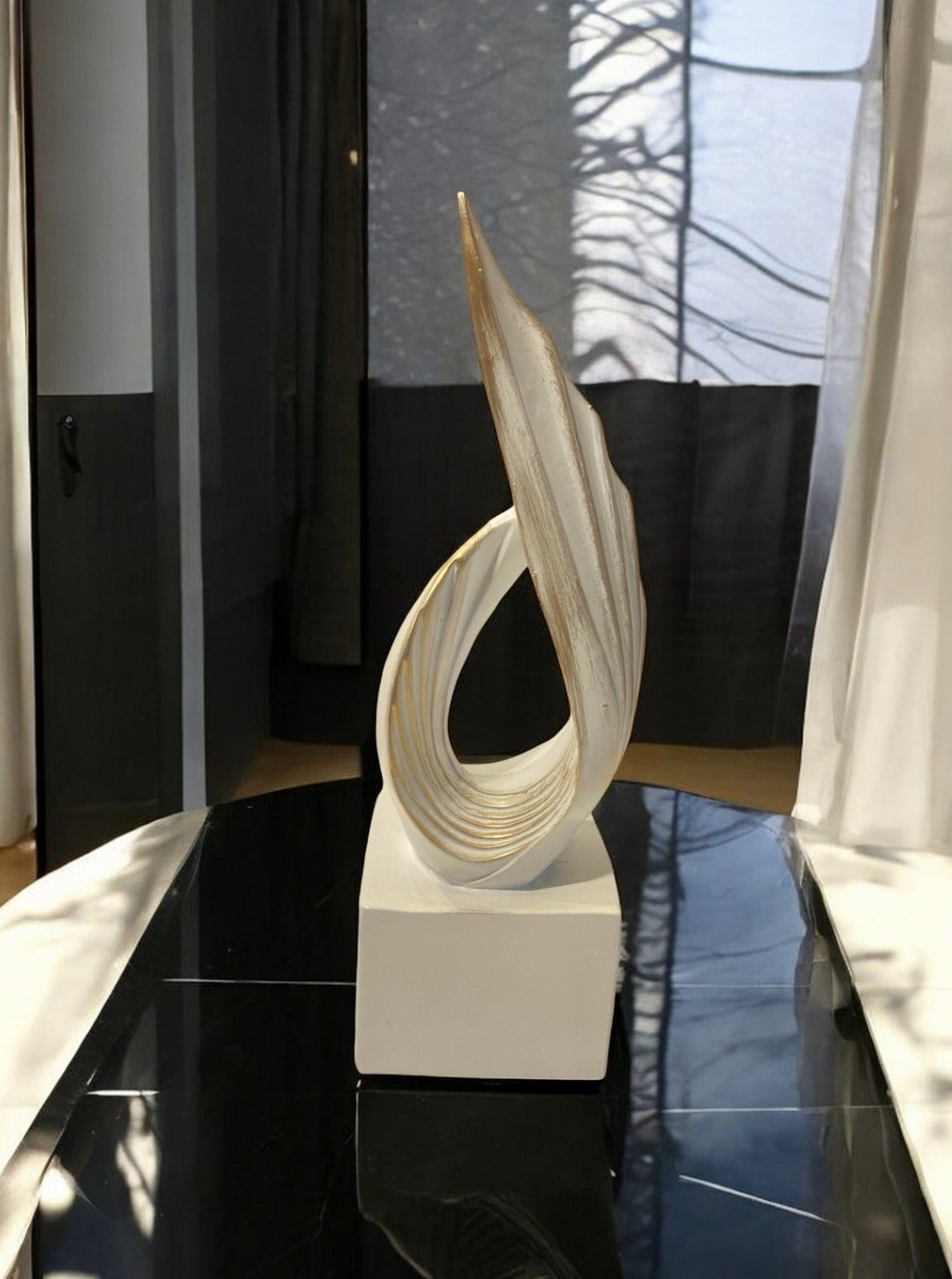 Handmade Abstract Wing Sculpture, Gold Black Modern Decor, Polyester Statue, Elegant Artistic Home Decor