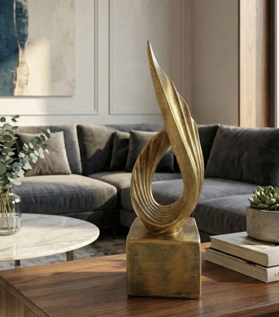 Handmade Abstract Wing Sculpture, Gold Black Modern Decor, Polyester Statue, Elegant Artistic Home Decor