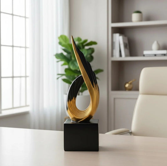 Handmade Abstract Wing Sculpture, Gold Black Modern Decor, Polyester Statue, Elegant Artistic Home Decor