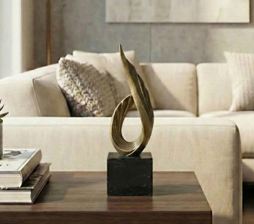 Handmade Abstract Wing Sculpture, Gold Black Modern Decor, Polyester Statue, Elegant Artistic Home Decor