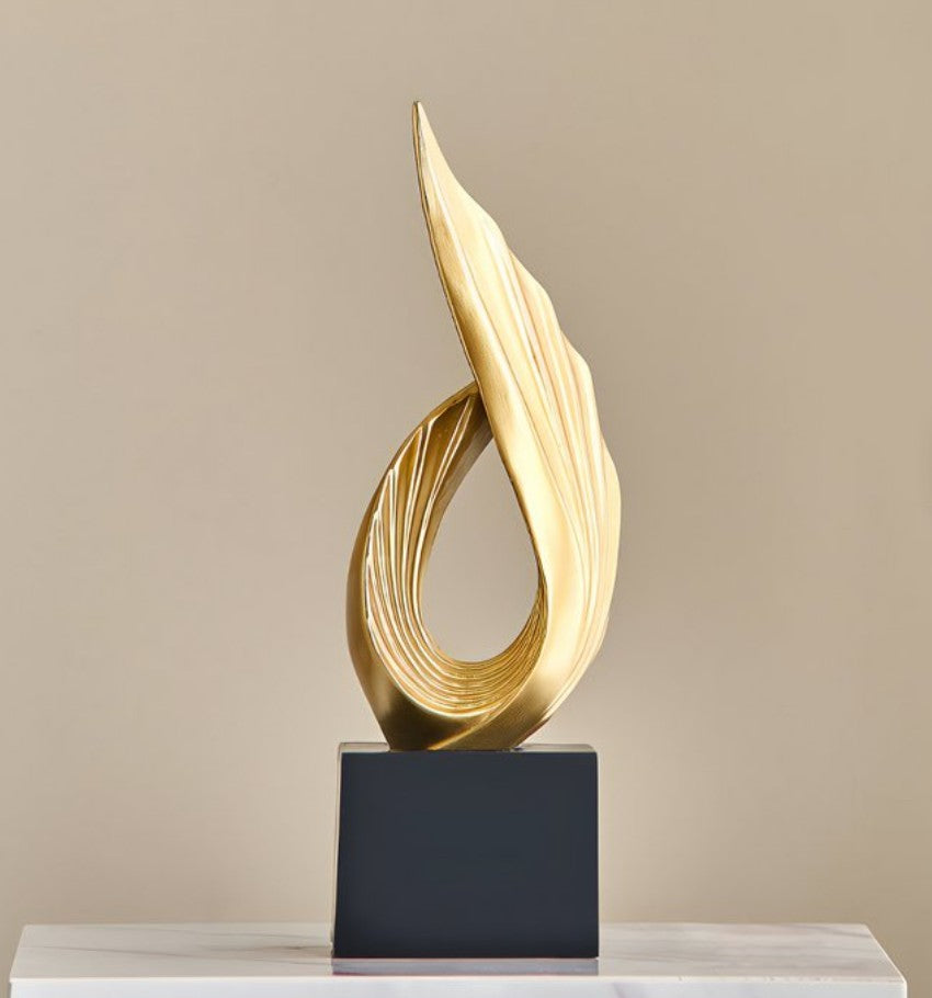 Handmade Abstract Wing Sculpture, Gold Black Modern Decor, Polyester Statue, Elegant Artistic Home Decor