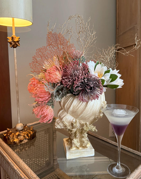 Seashell Vase with Coral Base, Seashell Flower Vase, Seashell Vase, Modern Coastal Shell Vase, Ocean Home Decor, Nautical Decor, Ocean Vase