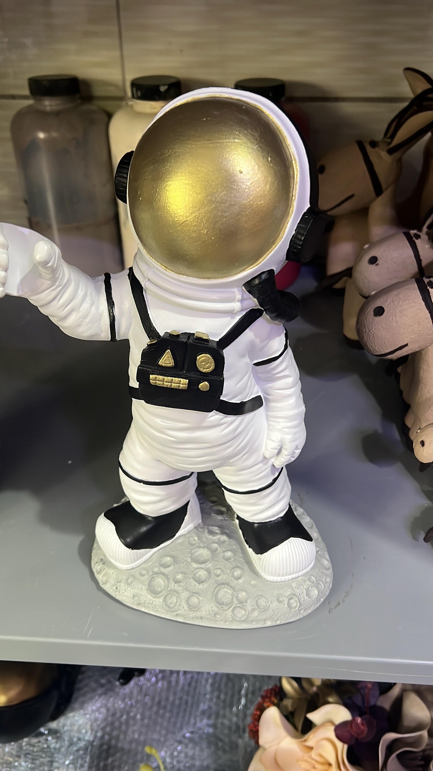 Astronaut On Moon Base, Astronaut Figurine, Space Decor Statue, Space Explorer Ornament, Moon Landing Figurine, Modern Astronaut Sculpture, Astronaut Statue