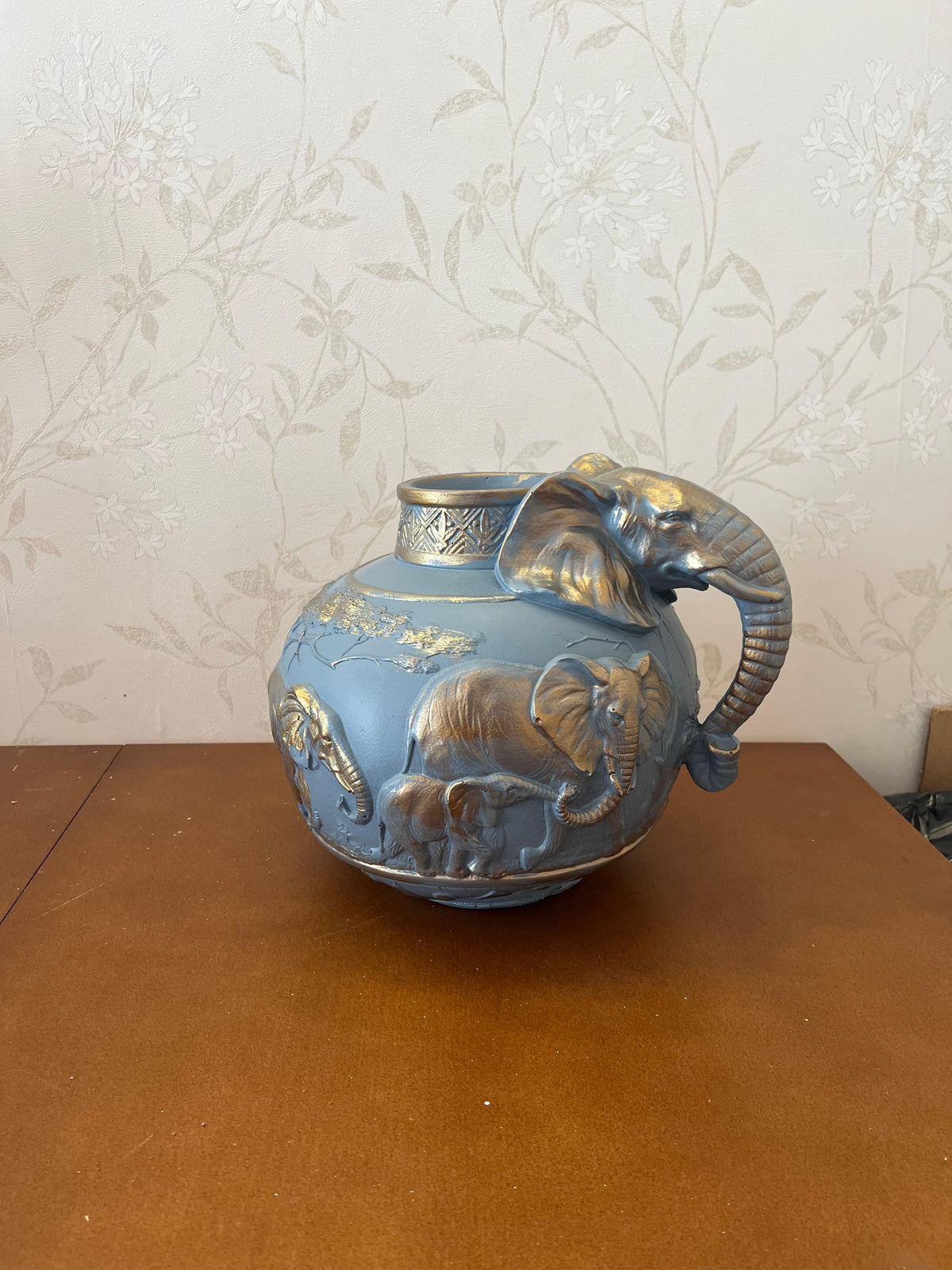 Elephant Vase, Handcrafted Safari Decor, Wildlife Art Decor, Elephant Handle Vase, Exotic Home Decor, Elephant Vase Decor, African Vase, Wildlife Vase