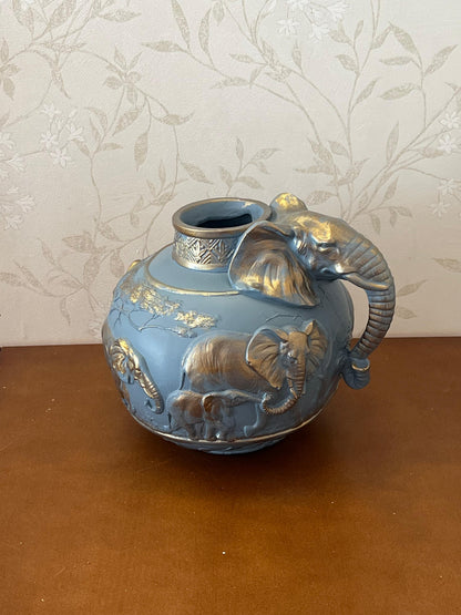 Elephant Vase, Handcrafted Safari Decor, Wildlife Art Decor, Elephant Handle Vase, Exotic Home Decor, Elephant Vase Decor, African Vase, Wildlife Vase
