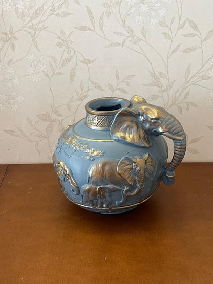 Elephant Vase, Handcrafted Safari Decor, Wildlife Art Decor, Elephant Handle Vase, Exotic Home Decor, Elephant Vase Decor, African Vase, Wildlife Vase