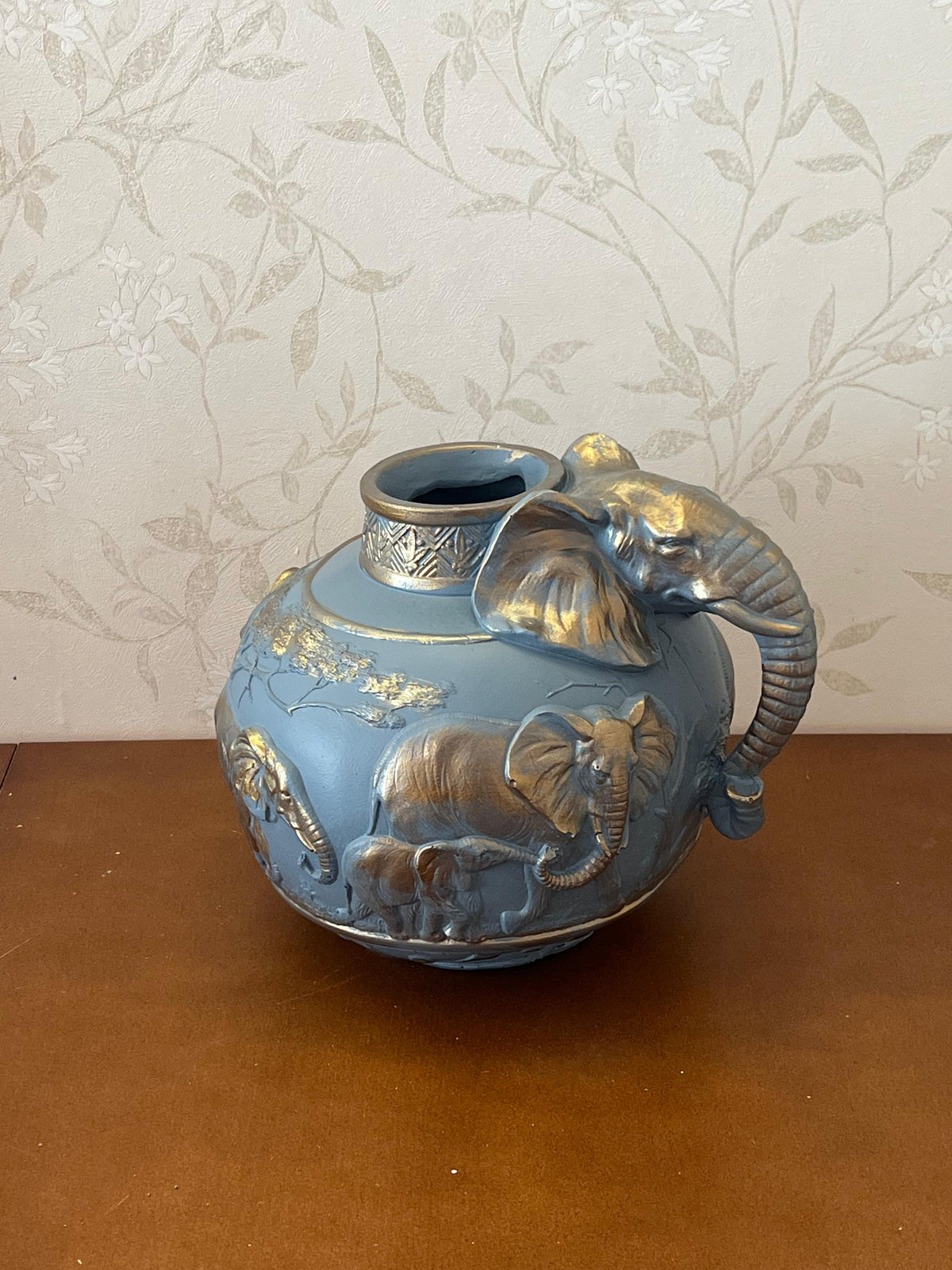 Elephant Vase, Handcrafted Safari Decor, Wildlife Art Decor, Elephant Handle Vase, Exotic Home Decor, Elephant Vase Decor, African Vase, Wildlife Vase