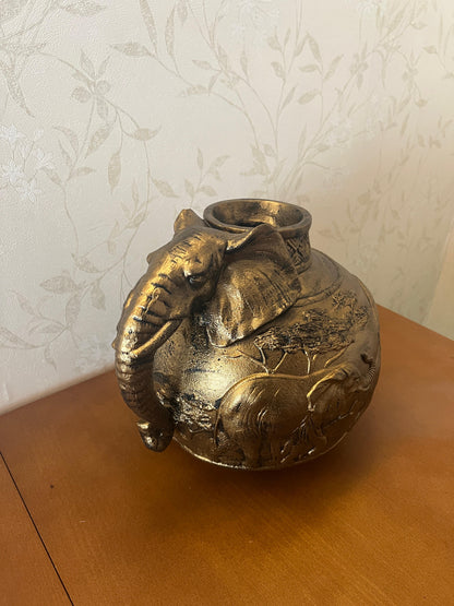 Elephant Vase, Handcrafted Safari Decor, Wildlife Art Decor, Elephant Handle Vase, Exotic Home Decor, Elephant Vase Decor, African Vase, Wildlife Vase