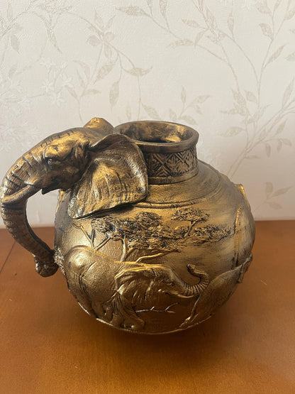 Elephant Vase, Handcrafted Safari Decor, Wildlife Art Decor, Elephant Handle Vase, Exotic Home Decor, Elephant Vase Decor, African Vase, Wildlife Vase