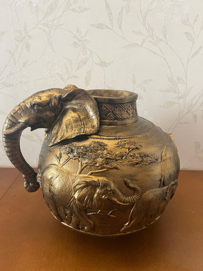 Elephant Vase, Handcrafted Safari Decor, Wildlife Art Decor, Elephant Handle Vase, Exotic Home Decor, Elephant Vase Decor, African Vase, Wildlife Vase