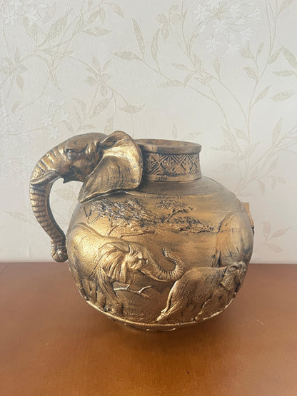 Elephant Vase, Handcrafted Safari Decor, Wildlife Art Decor, Elephant Handle Vase, Exotic Home Decor, Elephant Vase Decor, African Vase, Wildlife Vase