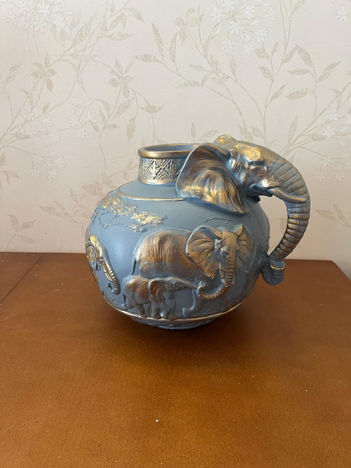 Elephant Vase, Handcrafted Safari Decor, Wildlife Art Decor, Elephant Handle Vase, Exotic Home Decor, Elephant Vase Decor, African Vase, Wildlife Vase