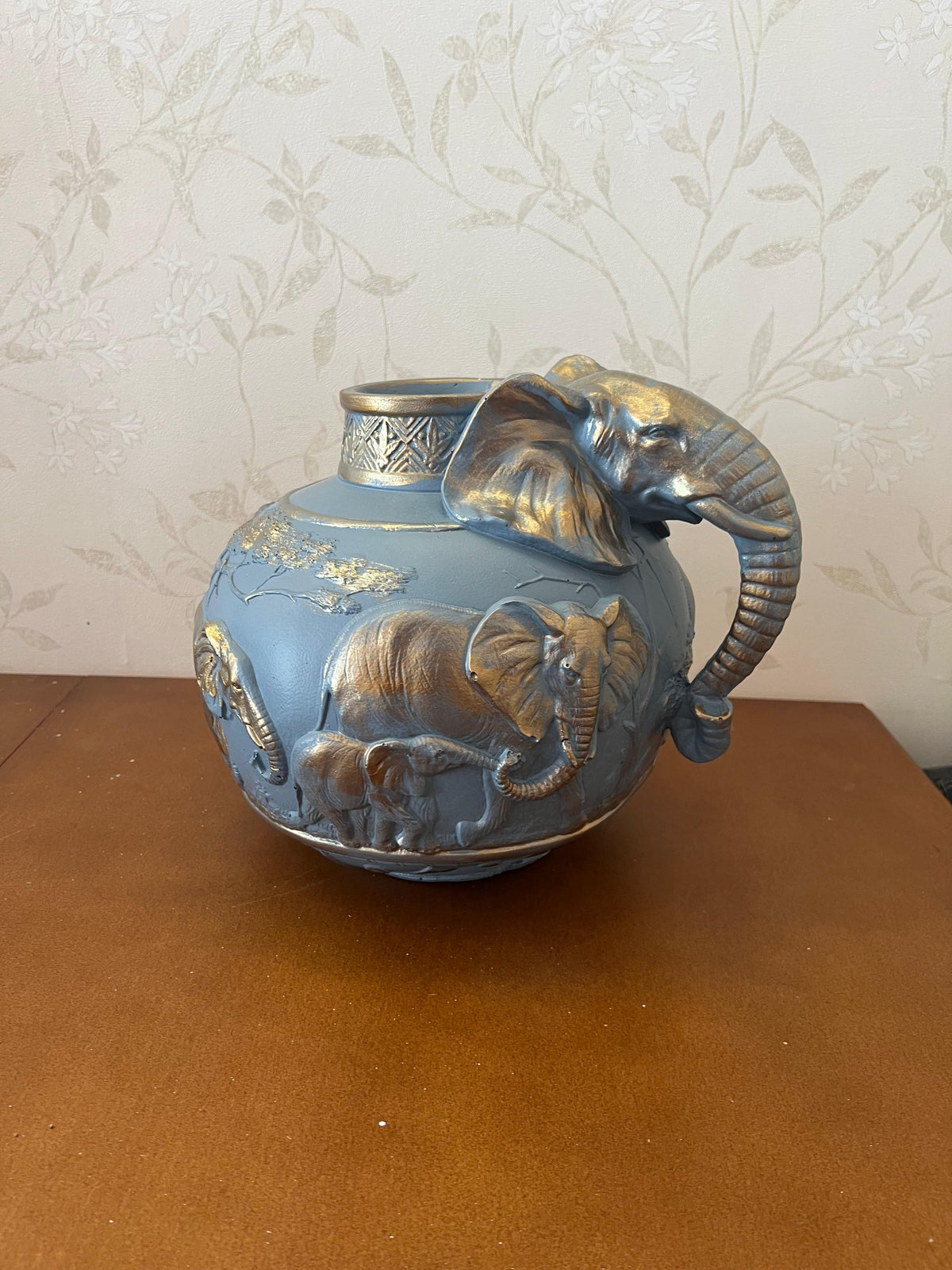 Elephant Vase, Handcrafted Safari Decor, Wildlife Art Decor, Elephant Handle Vase, Exotic Home Decor, Elephant Vase Decor, African Vase, Wildlife Vase