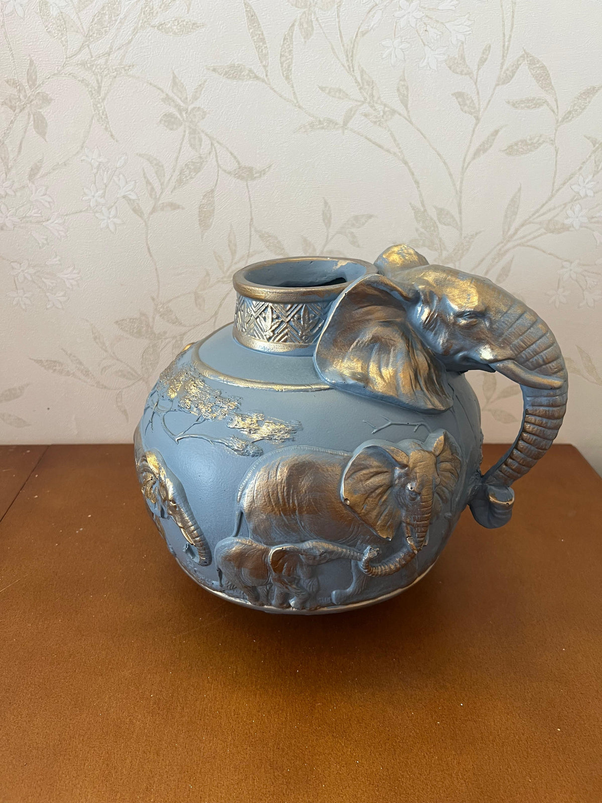 Elephant Vase, Handcrafted Safari Decor, Wildlife Art Decor, Elephant Handle Vase, Exotic Home Decor, Elephant Vase Decor, African Vase, Wildlife Vase