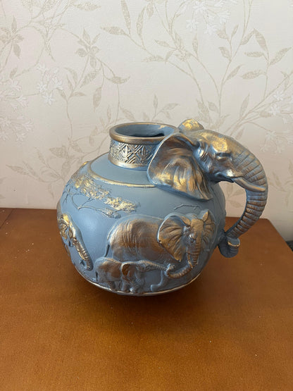 Elephant Vase, Handcrafted Safari Decor, Wildlife Art Decor, Elephant Handle Vase, Exotic Home Decor, Elephant Vase Decor, African Vase, Wildlife Vase