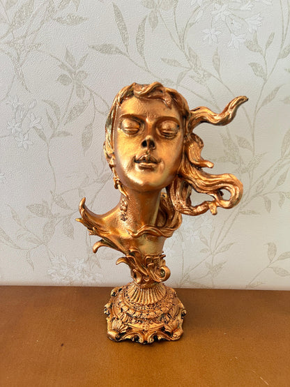 Woman Head Statue with Flowing Hair, Elegant Decorative Bust, Woman Head Statue, Elegant Face Statue, Artistic Decor Piece, Woman Art Bust