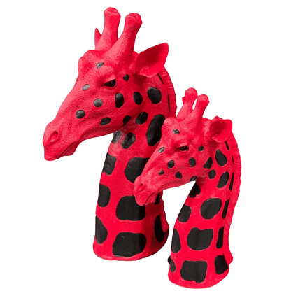Giraffe Head Statue Set, Handcrafted Giraffe Sculptures, Safari Style Giraffe Head Statue, Decorative Giraffe Head Statues Set
