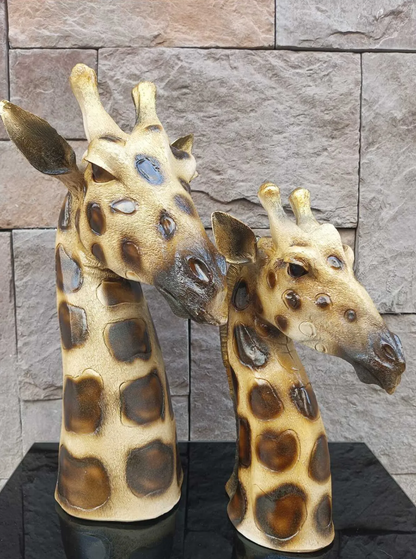 Giraffe Head Statue Set, Handcrafted Giraffe Sculptures, Safari Style Giraffe Head Statue, Decorative Giraffe Head Statues Set
