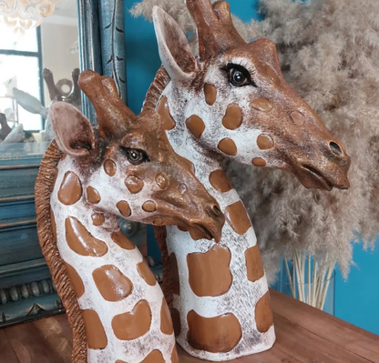 Giraffe Head Statue Set, Handcrafted Giraffe Sculptures, Safari Style Giraffe Head Statue, Decorative Giraffe Head Statues Set
