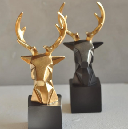 Cubic Deer Head Sculpture, Geometric Deer Statue, Minimalist Cubic Deer Figurine, Modern Abstract Deer Statue, Polyester Cubic Deer Statue