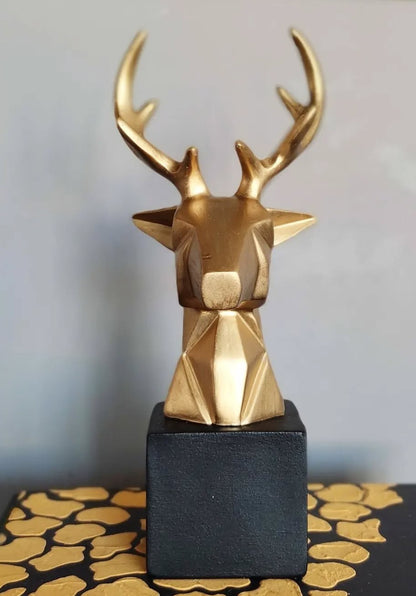 Cubic Deer Head Sculpture, Geometric Deer Statue, Minimalist Cubic Deer Figurine, Modern Abstract Deer Statue, Polyester Cubic Deer Statue
