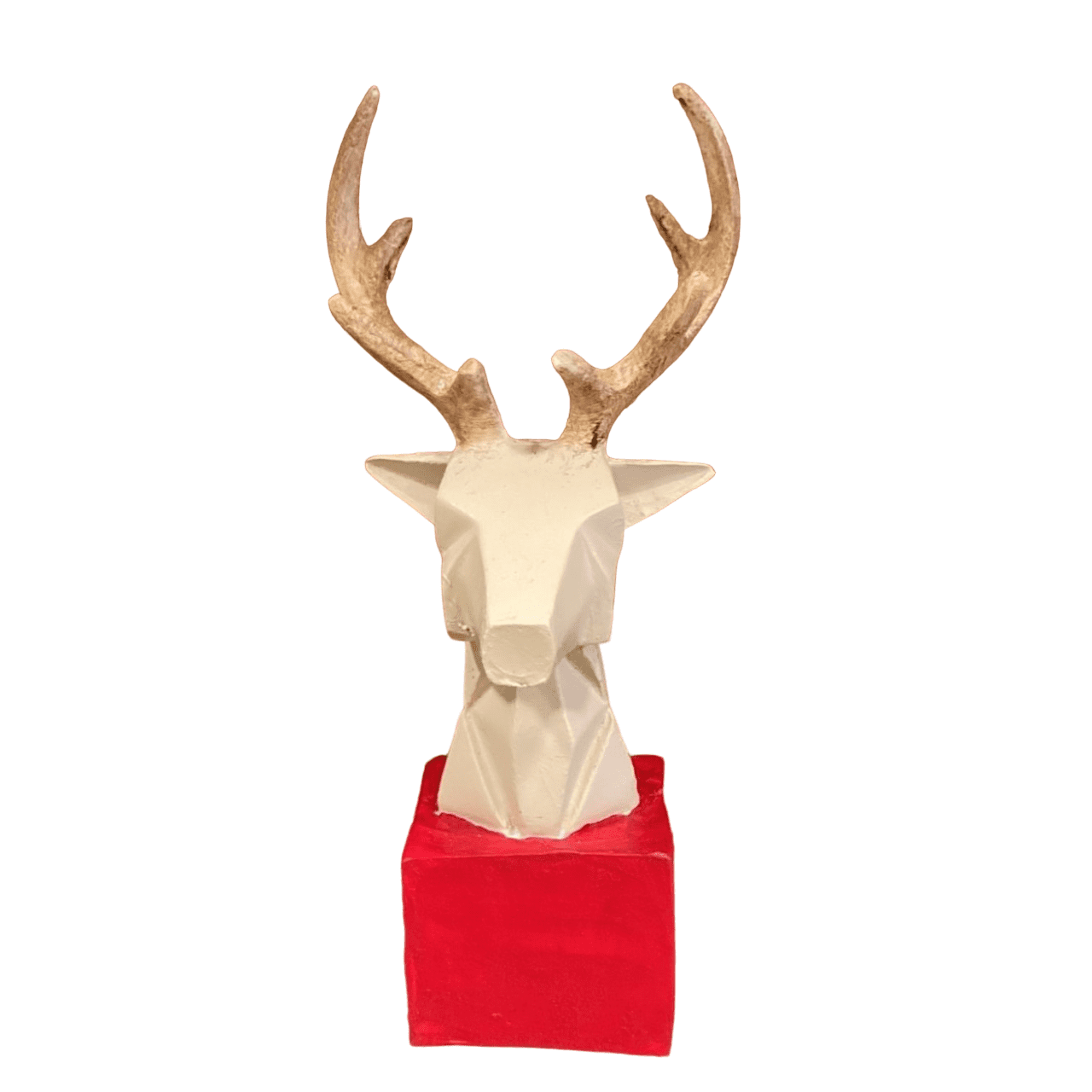 Cubic Deer Head Sculpture, Geometric Deer Statue, Minimalist Cubic Deer Figurine, Modern Abstract Deer Statue, Polyester Cubic Deer Statue