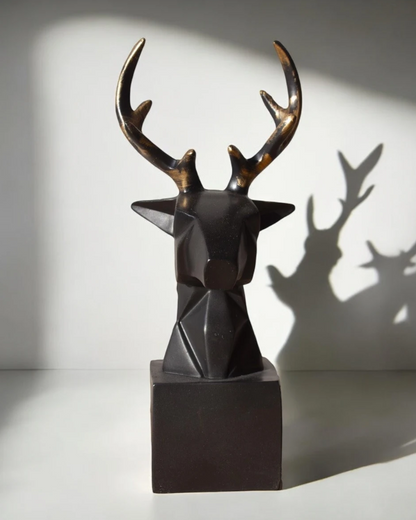 Cubic Deer Head Sculpture, Geometric Deer Statue, Minimalist Cubic Deer Figurine, Modern Abstract Deer Statue, Polyester Cubic Deer Statue