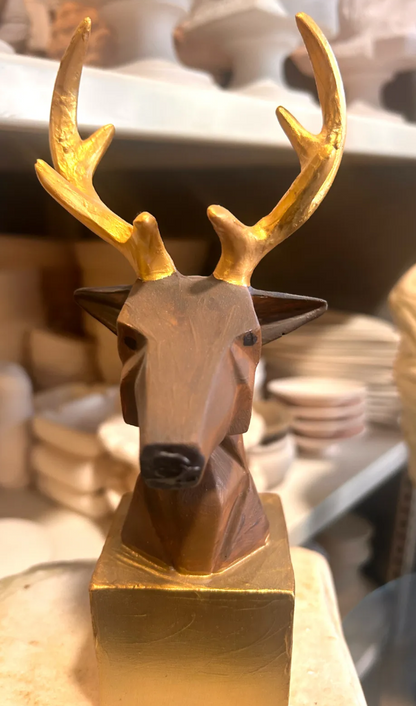 Cubic Deer Head Sculpture, Geometric Deer Statue, Minimalist Cubic Deer Figurine, Modern Abstract Deer Statue, Polyester Cubic Deer Statue