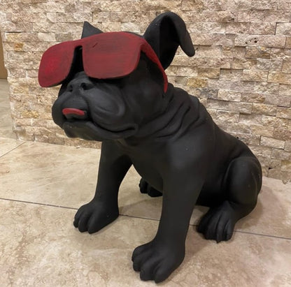 Handmade Bulldog Statue, Dog Decor with Glasses, Handmade Dog Statue, Bulldog Figurine with Glasses, Handmade Bulldog Sculpture